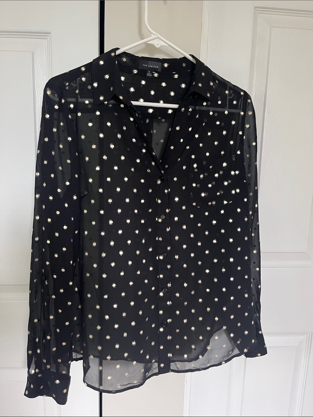 The Limited Black Sheer Blouse with Metallic Dot Print